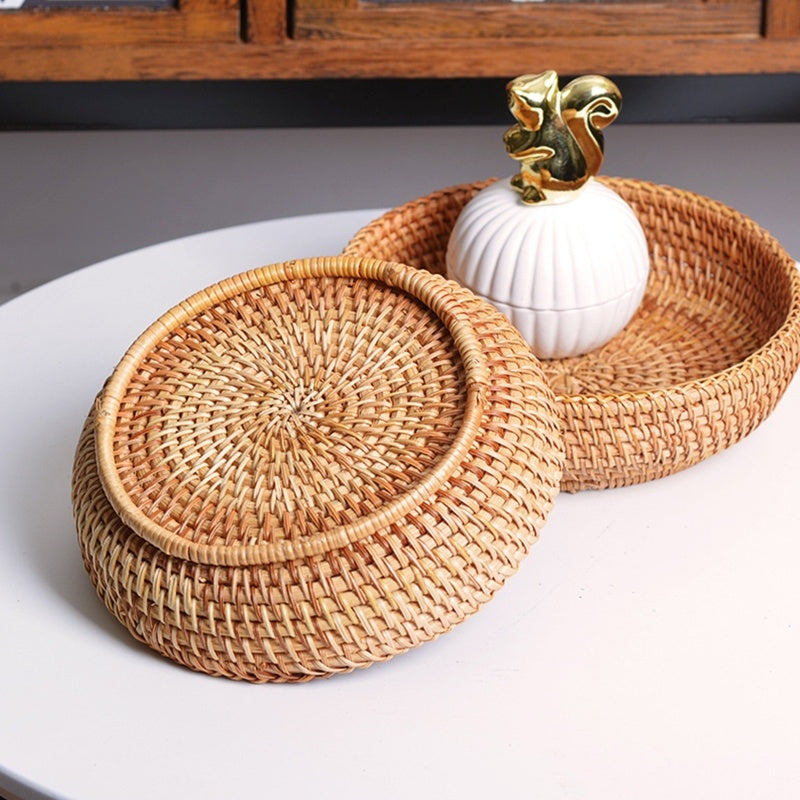 Natural Handmade Rattans Weaving Round Storage Basket