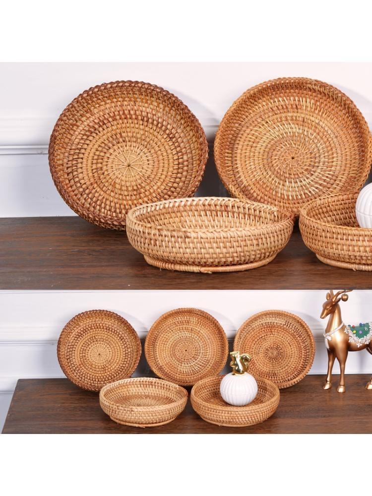 Natural Handmade Rattans Weaving Round Storage Basket